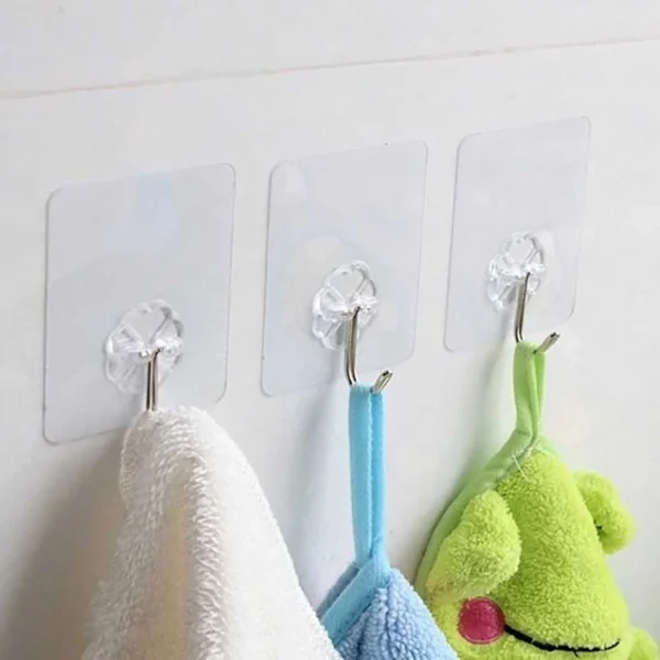 Stainless Hooks with Heavy Duty Self-Adhesive PVC Clear Waterproof and Oilproof Wall Hooks for Shower Doors, Kitchens, and Outdoor Home Improvement