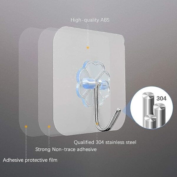 Stainless Hooks with Heavy Duty Self-Adhesive PVC Clear Waterproof and Oilproof Wall Hooks for Shower Doors, Kitchens, and Outdoor Home Improvement